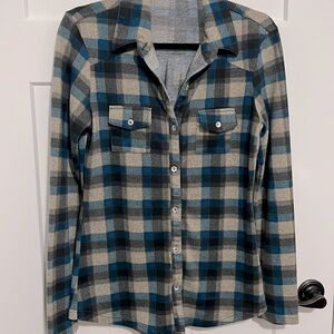 Women's long sleeve checkered button down, size Medium